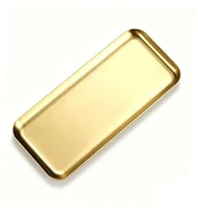VCREATC Petit plateau doré décoratif en acier inoxydable de 20 cm pour coiffeuse de salle de bain, plat à bijoux rectangulaire pour bijoux, parfum, savon, décoration d'intérieur dorée pour cuisine
