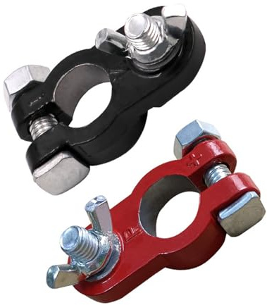 tooloflife 2 Pcs Battery Terminal Connectors, Aluminum Alloy Bolt-on Clamps, Heavy Duty Battery Post Terminals for Truck Marine RVs