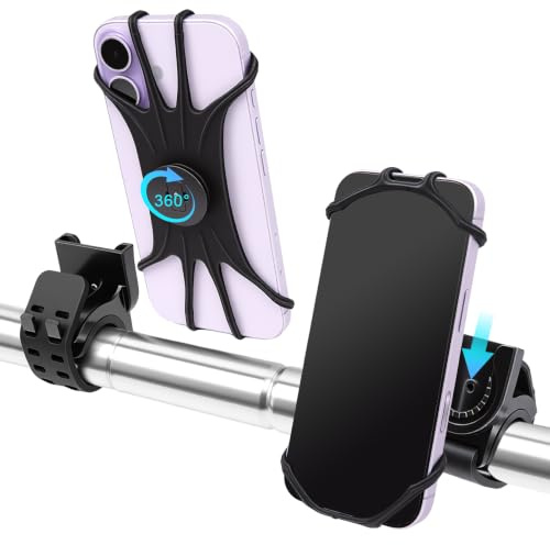 Auravale 2PCS Support Téléphone Vélo Universel 360° Silicone pour Guidon | Rotatif Porte Téléphone pour Trotinette Scooter Moto Sportive Compatibles avec iPhone 12 13 14Pro Max 4.5-7 Smartphones