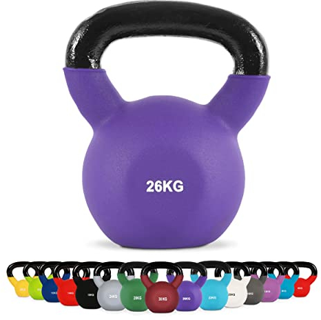 MSPORTS Kettlebell Neopren 2 – 30 kg inkl. Übungsposter Kugelhantel (26 kg - Lila)