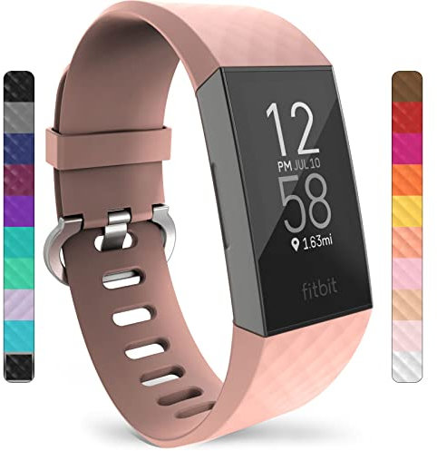 Yousave Compatible Silicone Strap for Fitbit Charge 3 & 4 - Sport Wristband - Large - Rose Gold