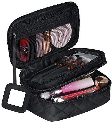Trousse à Maquillage Femme Voyage,Trousse de Toilette Portable (23 * 14 * 10 cm), 2 Couche Grande Capacité Sac à Cosmétiques avec Brosse Compartiment et Miroir