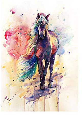 SWIDUUK Peinture sur toile en bois de mer Aquarelle Cheval Tableau Poster Mural Bureau Décoration Salon Reproduction d'images sur Toile Sticker Mural Art pour Chambre Décoration Maison, Toile, 50*70cm