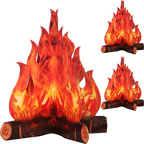 Boao 3D Flammenfackel in der Mitte des Lagerfeuers aus Karton, dekorativ, künstliches Feuer, Flammenpapier, für Party, Dekoration, 3 Stück