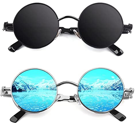 CGID Polarizzate Occhiali da Sole da Uomo Donna Retro Stile Steampunk Rotondi in Metallo E72