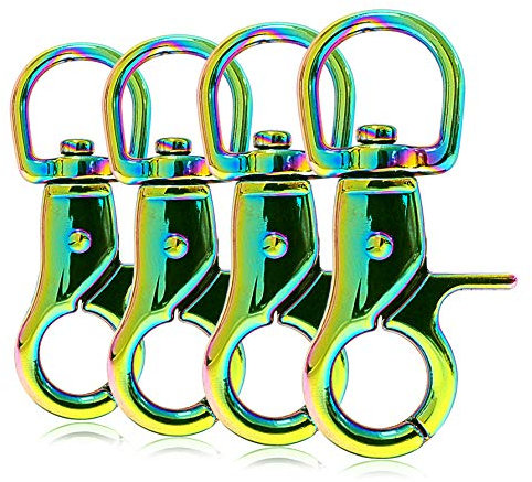 Ganzoo © Scheren-Karabiner-Haken mit Dreh-Gelenk/Dreh-Kopf für Hunde-Leine/Hals-Band 4er Set, legierter Stahl 60mm Länge, auch für Paracord 550 / Schlüssel-Anhänger, Farbe: Regenbogen