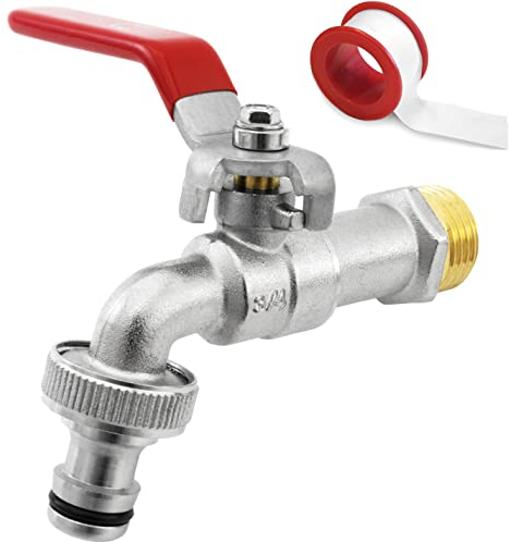 SHYNE Qualità Rubinetto Dell'Acqua 3/4'' Pollice Ottone Antiruggine e Resistente al Gelo + 1 Presa Rubinetto Gratuito + eBook | Giardino, Lavatrice, Pioggia Barile (2 pezzi)