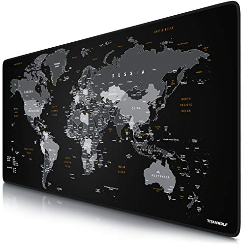 TITANWOLF - Tapis de Souris Gaming Global Basic planisphère 900x400mm - sous-Main Bureau Gamer Extra Large XXL en Tissu, Base antidérapante - Carte du Monde - pour Tous Types de Souris et Claviers