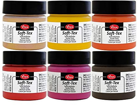 Soft Tex Textilfarben 6er Set - Summerdream - Textilfarbe mit extra weichem Griff - Stoffmalfarben waschfest Kinder - Färbemittel Textilien - Textilfarben waschfest - Made in Germany