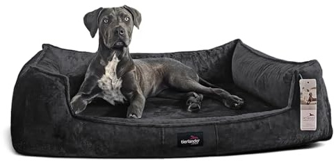 tierlando® Orthopädisches Hundebett Franklin hochwertiges Hundesofa aus kuscheligem Teddy-Stoff Größe: 110x90cm | Farbe: 40 Anthrazit