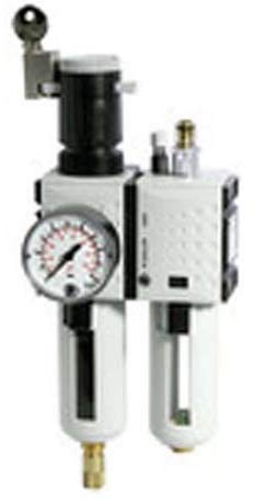 RIEGLER FU 615-16 FUTURA Wartungseinheit zweiteilig mit Polycarbonatbehälter, Schutzkorb und Manometer, Vollautomatisch, Baugröße 4, 0,5-16 bar, G 3/4