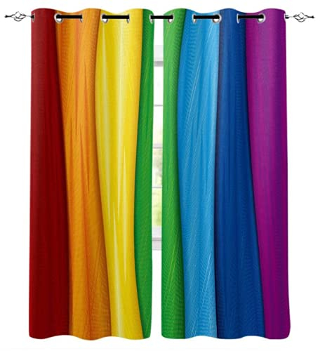 Vorhang Blickdicht Ösenschal Regenbogen Gardinen mit Ösen Thermovorhang Verdunklungsvorhänge für Kinderzimmer & Wohnzimmer Gardine 2 Paneele B 75x166 H cm