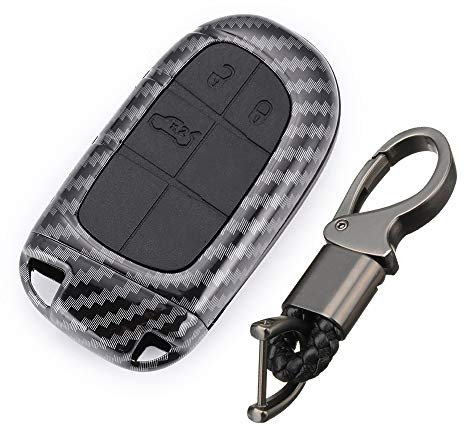 ontto Autoschlüssel Hülle für Jeep Renegade Compass Grand Cherokee 300C Dodge FIAT 500X Fernbedienung Cover Plastik Schlüsselhülle Schlüsselanhänger Schlüssel Schutz Etui-Kohlefaser schwarz