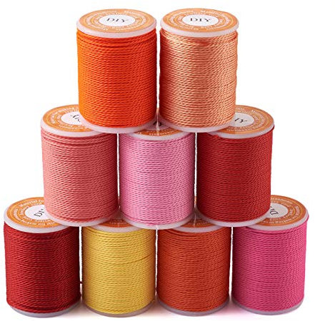 Cheriswelry Lot de 9 rouleaux de cordon en polyester ciré tressé avec bobine pour la fabrication de bijoux, bracelets, macramé, 9 couleurs - 1 mm