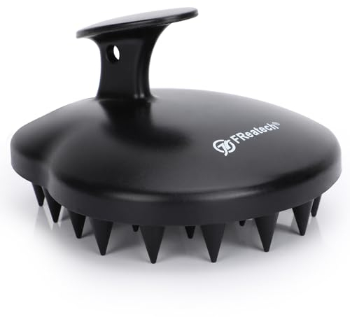 FREATECH Kopfhaut Massagebürste (Ein Stück Festes Silikon), Shampoo Bürste für Schuppenentfernung, Kopfmassage und Haarwuchs, Passt Perfekt zu Kopfhaut und Handfläche, Hygienisch & Robust, Schwarz