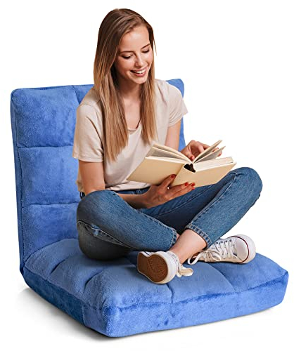 RELAX4LIFE Bodenstuhl Faltbar, Lazy Sofa, Meditationsstuhl, Bodensessel mit Verstellbarer Lehne, für Zuhause oder Büro, Farbewahl (Blau)