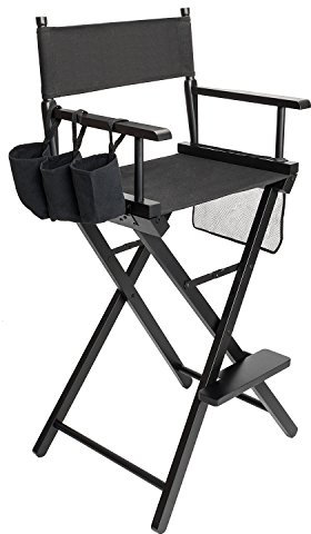 Bonnlo 31 Tall Folding Director Artist Makeup Chair,250lbs Capacity with Replacement Cover, Portable Storage Side Bags,Solid Hardwood & Polyester,Black