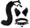 Schwanz und Ohren Set, langer Fuchsschwanz Cosplay Faux Furry Fox Wolf Tail Kit mit Ohren und Glockenkragen für Kinder, Mädchen, Jungen, Teens, Frauen, Party (Schwarz)