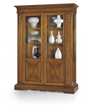 Mar.c.a. Design, Vitrina Salon, Vitrina Exposidora de Madera, Nogal - Alacena de Cocina y Mueble Salon con Estantes y Puertas - Mueble Cocina Multiuso 155x48x210H, Estilo Clásico - Made in Italy