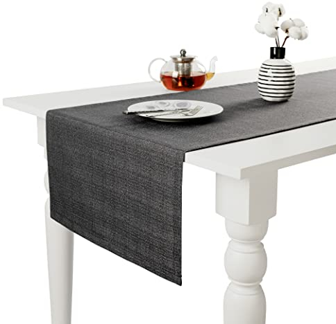 Miss Savon Tischläufer Modern - Leinenoptik hochwertige Tischdecke Pflegeleichte Decke Frühling für Essticsh Fleckschutz Tischtuch abwaschbar Party Urlaub Dekoration (45 x 160 cm, Anthrazit)