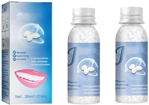 Tooth Repair Granules,Temporary Tooth Repair Kit,Moldable False Teeth,Reusable Tooth Filling Fix The Fitting Beads,Broken Tooth Repair & Filling Make You Confidence Smile (2Pcs)