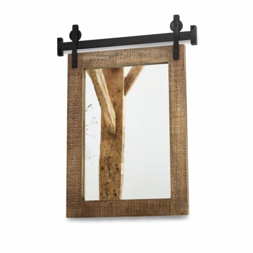 Loberon Spiegel Taylors Island, braun/schwarz | Materialmix im Industrial Style, Imposante Schienen-Aufhängung, Wohn-Accessoire, Mangoholz, Spiegelglas, Eisen