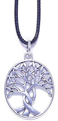 NILUXE DESIGN -Colgante Plata Mujer Árbol de la Vida de Zamak Bañado en Plata - Bonito Collar para Hombre y Mujer Ajustable con Córdón Encerado Negro- Cierre de Acero -Ideal para Regalar