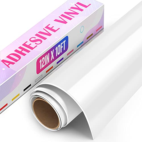 HTVDIY 12 x 10ft Permanent Vinyl, White Self Adhesive Vinyl for Cups, Mugs, Sticky Back Vinyl for Decals, Crafts, Home Decor