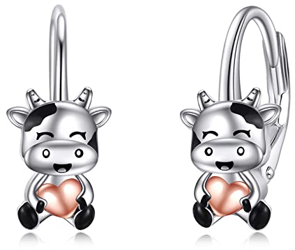 925 Sterling Silber Kuh Ohrringe Hängend Schmuck Geschenke für Damen Mädchen (Kuh)