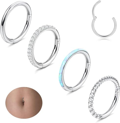 Diamday 14G Bauchnabelpiercing Edelstahl Bauchnabel Ringe Hoop für Damen CZ Opal Bauchnabelpiercing Ring Nabel Ringe Helix Tragus Ohr Septum Lippen Bauchnabel Körper Piercing Schmuck Silber 10mm