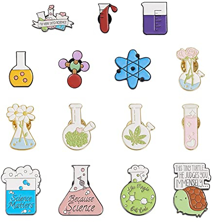 PandaHall 15 Stück Chemie Emaille Pins Cartoon Flask Wissenschaft Brosche Revers Abzeichen für Wissenschaftler Kleidung Tasche Rucksack Dekoration
