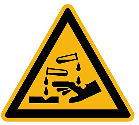 Aufkleber Gefahr Warnung NF ISO 7010 - Selbstklebende Plastifizierte Dreiecksplatte Wasser- und UV-beständig - Ätzende Substanzen - 20x20 cm