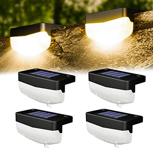 BiiKoon 4 Pack Solar Deck Lights Outdoor Dusk To Dawn Step Light Ip65 Impermeabile Solar Recinzione Luci for Giardino Patio Yard Post Scale Ringhiera Illuminazione (Color : Warm White 3000K)