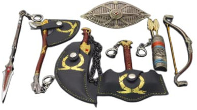 God of War Chaos Blade Thunder Hammer Axt Waffenmodell Schlüsselanhänger mit Display Ständer für Anime Fans, Stil 6, Einheitsgröße