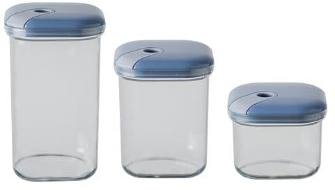 OMADA Design - Set 3 barattoli ermetici trasparenti con guarnizione idonei per alimenti - Made in Italy - Linea Pull Box