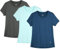 icyzone Damen Sport Shirt Kurzarm Fitness Gym T-Shirt Atmungsaktive Laufshirt Sport Oberteile, 3er Pack (XXL, Dark Grey/True Navy/Aqua)