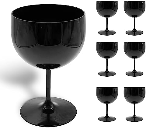 DOJA Barcelona | Verre Ballon Noir | 560 ml | Pack 6 | Verre Gin Tonic | 180X109,4X2mm | Plastique Dur Polycarbonate | Verre Plastique Reutilisable | Verre Plastique, Verre Cocktail, Piscine