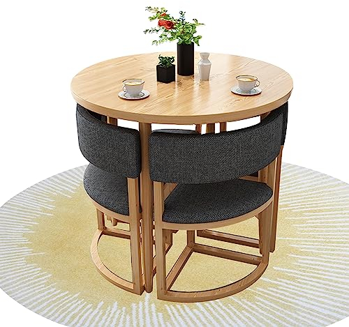 Runder Esstisch mit 4 Stühlen,Tisch Küche Rund Set,Bartisch Balkonset 4 Stühle 1 Tisch,Kombination aus Wohnzimmertisch und Stuhl,mit Rückenlehne,Durchmesser 80 cm,für Café, Büroempfang,Bibliothek ( Co