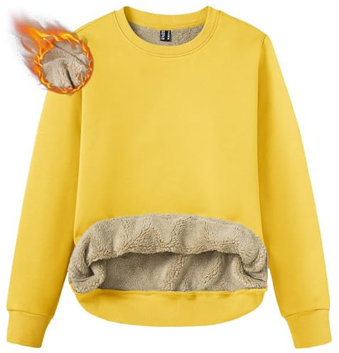 TACVASEN Women's Sweatshirts Long Sleeve Thick Fleece Sweatshirt Ladies Winter Pullover Tops Yellow