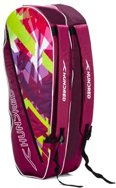 HUNDRED Ideal Badminton and Tennis Racquet Kit Bag (Red, Size: Large/6 in 1) | Material: Polyester | 2 Compartment with Side Pouch | Easy-Carry Handle | Padded Back Straps | Front Zipper Pocket