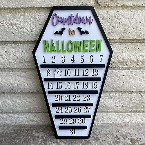 2023 Halloween-Adventskalender, Halloween-Countdown-Kalender, Beweglicher Holzblock-Adventskalender, Halloween-Sargkalender, Wandbehang, Countdown Bis Halloween