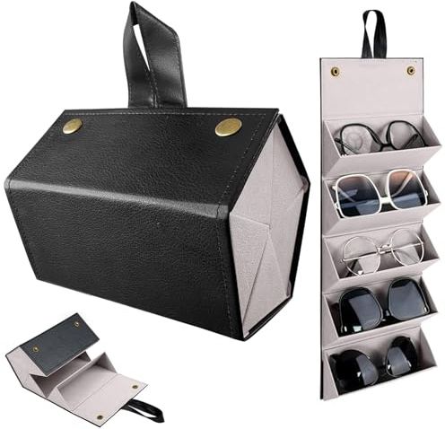 Brillenetui Organizer - Brillenorganizer Brillenaufbewahrung/Präsentation, Sonnenbrillen Aufbewahrung, Faltbaren Brillenhalter zur Aufbewahrung von 5 Brillen, Leder Sonnenbrillenetui für Damen Herren