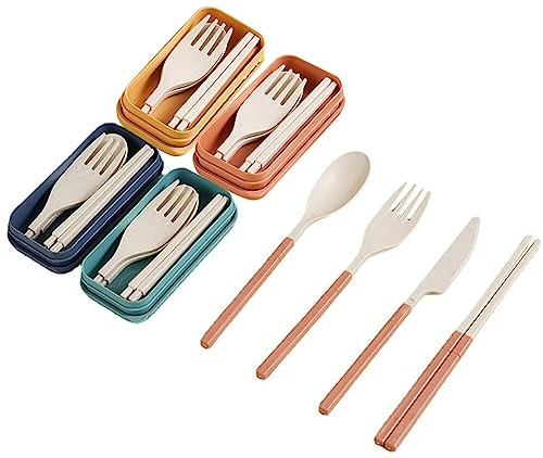 4PCS Ensemble de Couverts de Voyage avec étui, Couvert Plastique Pliable Réutilisables, Couverts de Table Portable pour Voyage, Pique-nique, école, Camping et Usage Quotidien, Lavable en Machine