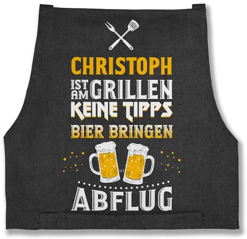 Schürze - Grillschürze Herren Männer - Name ist am grillen Keine Tipps Bier bringen Abflug I Witzig Grillen Geschenk - 85x69 - Jeans Schwarz - grill grillzubehör personalisierte männerschürzen