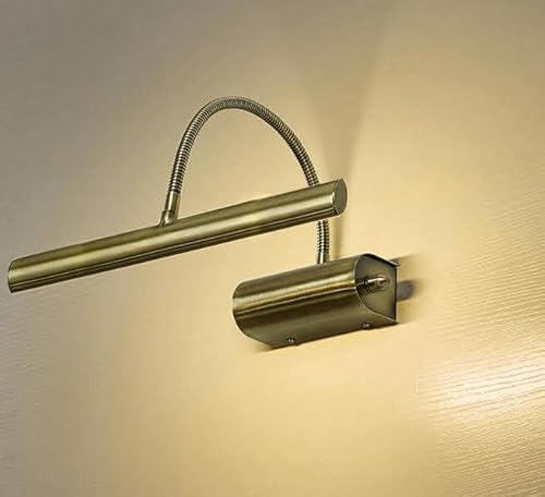 PAPUQ Applique murale LED pour éclairer des tableaux, miroirs, muraux, 6 W, classique, lumière chaude 3000 K, bronze ancien, flexible articulé. 35 cm, réglable et avec interrupteur.