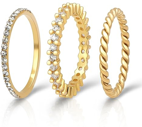 Joacii Vergoldete Stapelung Halbkreis Zirkonia Ringe für Frauen Edelstahl Twist Ringe Comfort Fit Größe 8
