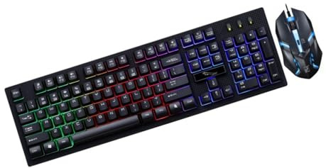 Kit Clavier et Souris de Jeu Mécanique Filaire USB 104 Touches Noir | Clavier de Jeu Mécanique, 4 Touches, Finition Résistante à L’Usure, Lumineux, Maison Bureau