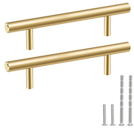 SSYR&P 4 Stück Möbelgriffen, massives Aluminium, Lochabstand von 128mm, Gesamtlänge von 182mm, inklusive Schrauben. für Küchengriffe, Schrankgriffe, Schubladengriffe und Kleiderschrankgriffe.Gold