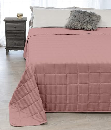 Tex family Couvre-lit matelassé satin rayé couleur unie rose pour lit double