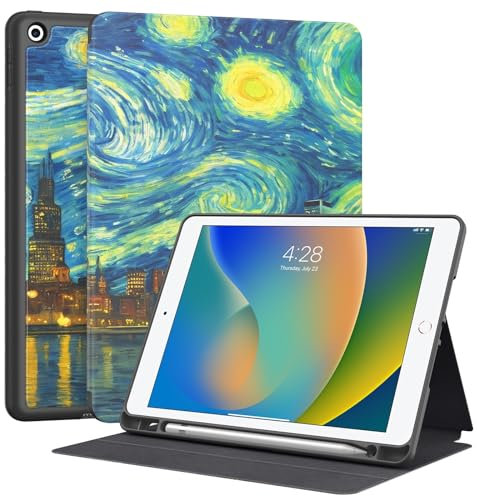 Supveco Schutzhülle für iPad 9. / 8. / 7. Generation 10,2 Zoll (Modell 2021/2020/2019) mit Stifthalter, Premium-Folio-Schutzhülle mit automatischer Wake/Sleep-Funktion, weiche TPU-Rückseite für iPad